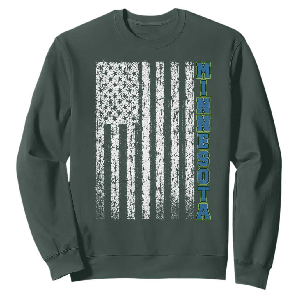 Minnesota MN State Pride Vintage American Flag Sweatshirt TS11 Dark Forest Green Print Your Wear