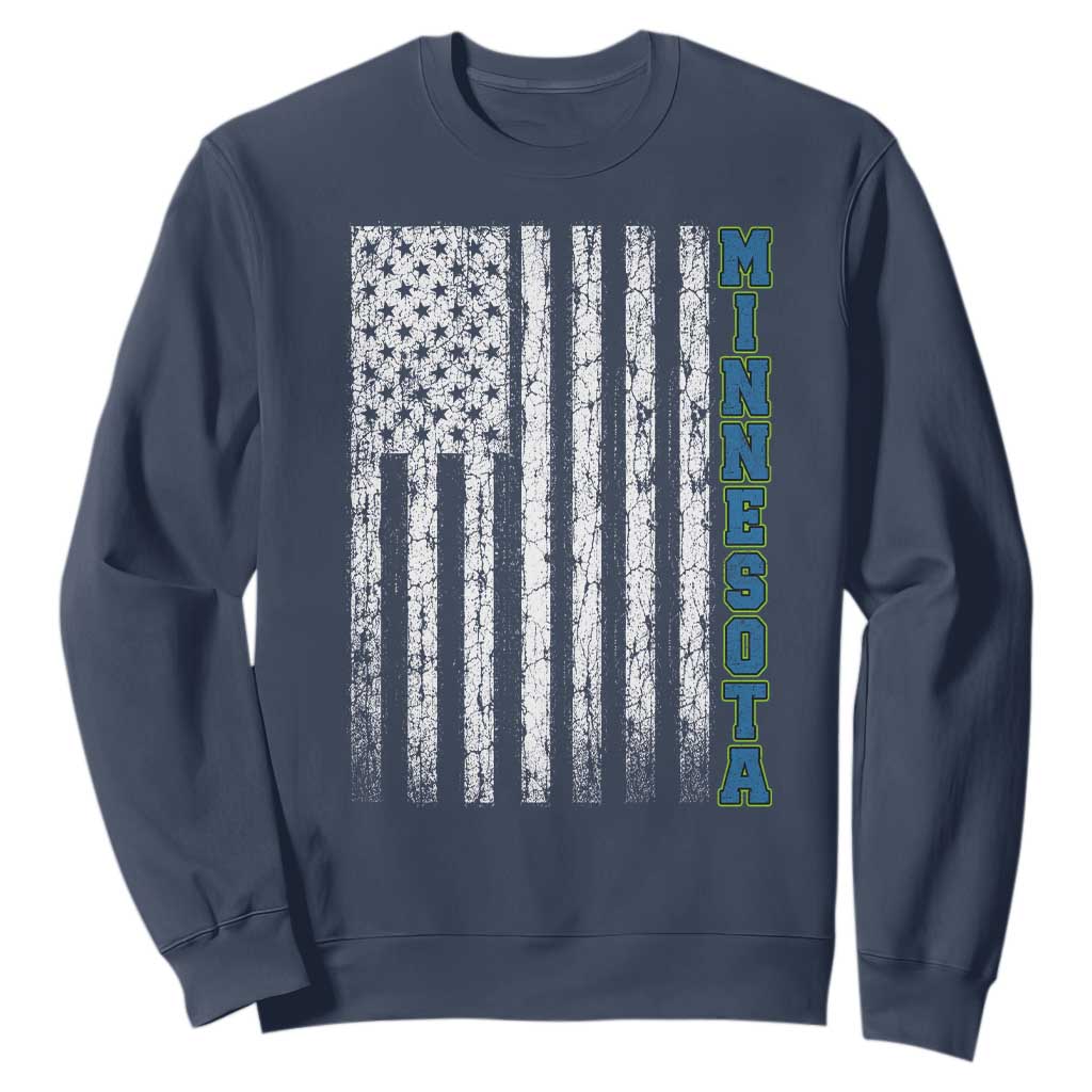 Minnesota MN State Pride Vintage American Flag Sweatshirt TS11 Navy Print Your Wear