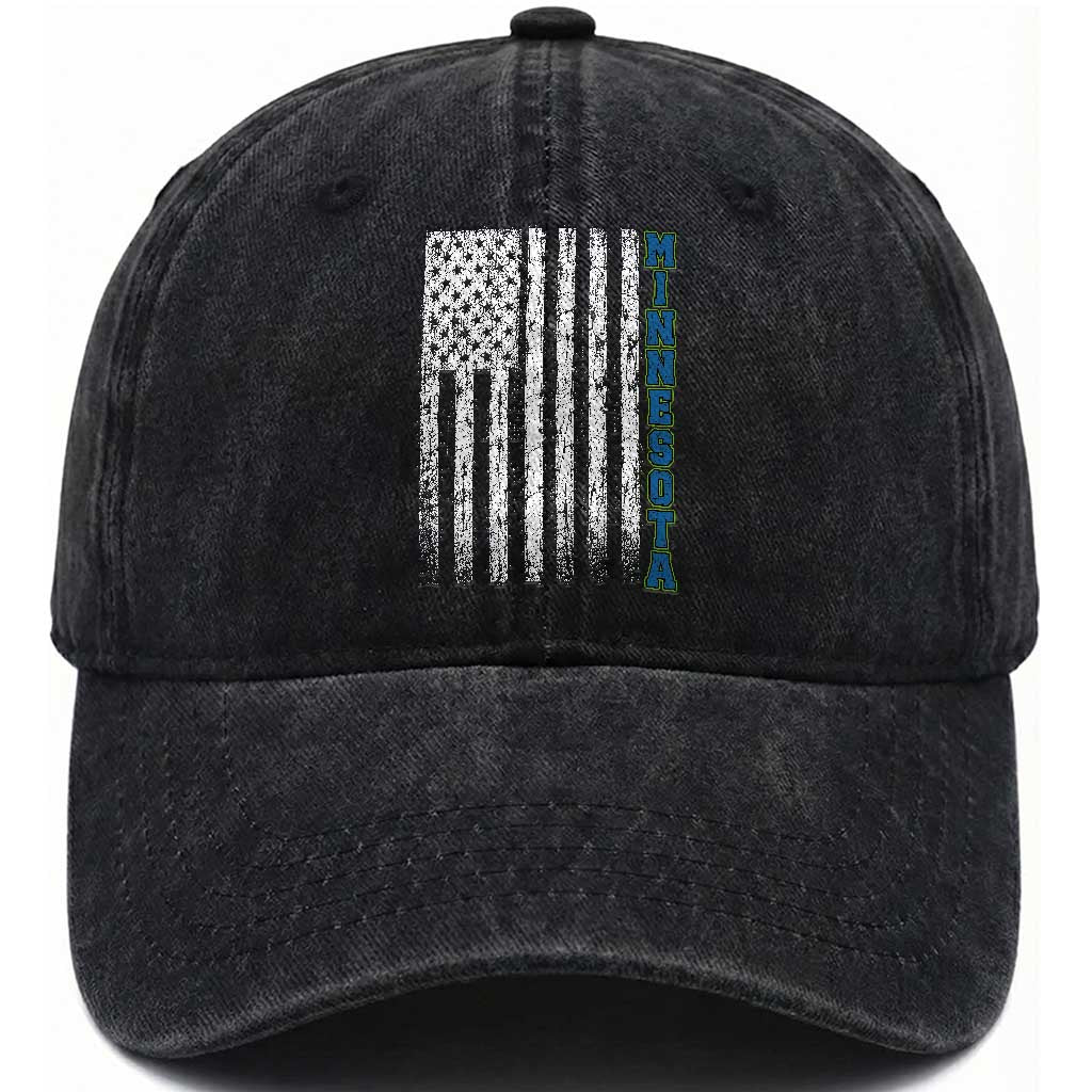Minnesota MN State Pride Vintage American Flag Washed Cotton Baseball Cap TS11 Print Your Wear