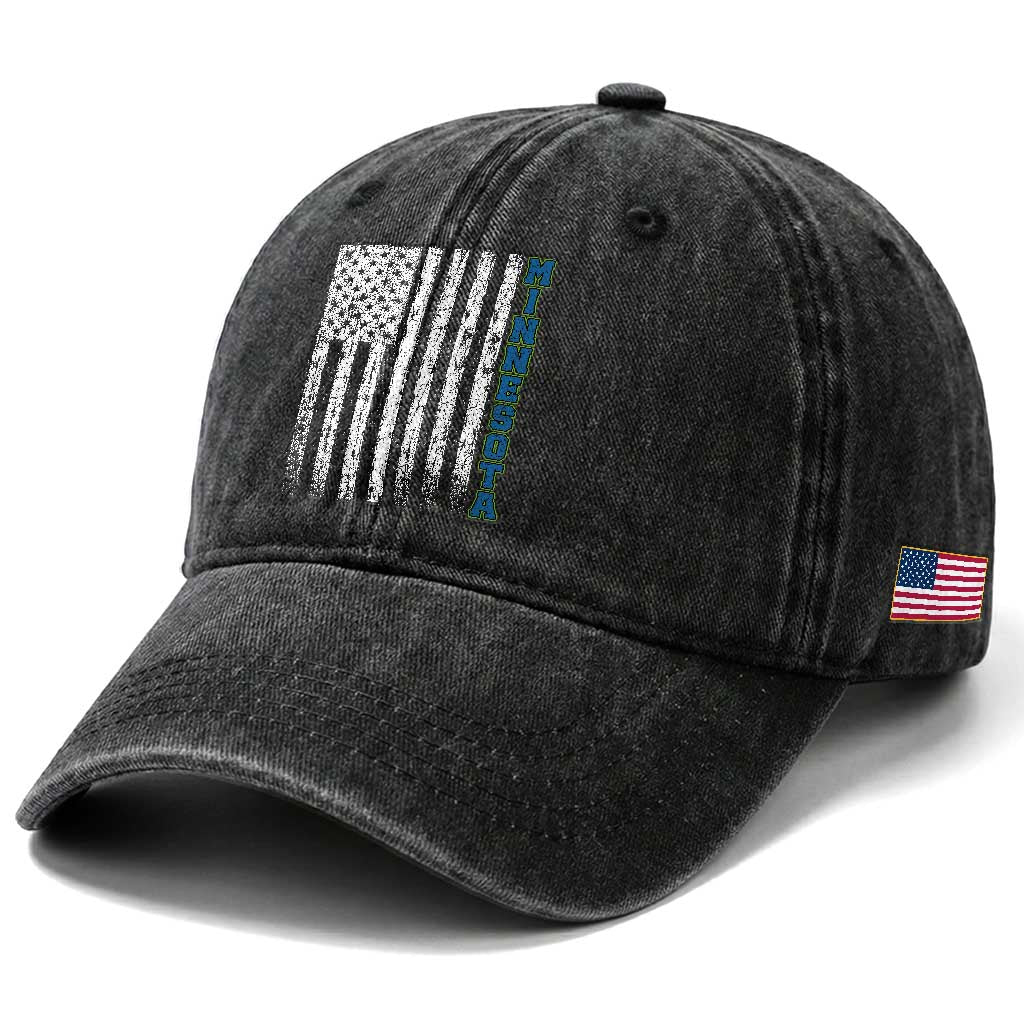 Minnesota MN State Pride Vintage American Flag Washed Cotton Baseball Cap TS11 Print Your Wear