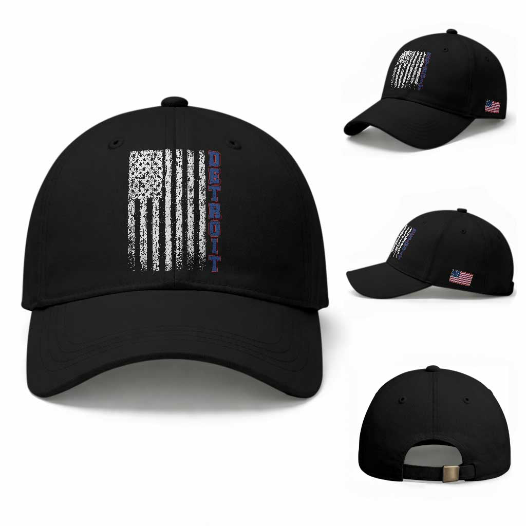 Detroit Michigan State Pride Vintage American Flag Baseball Cap TS11 Baseball Cap Universal Fit Black Print Your Wear