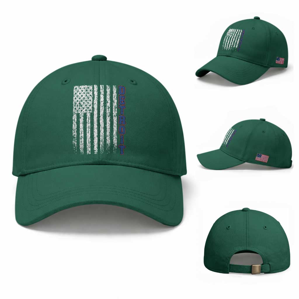 Detroit Michigan State Pride Vintage American Flag Baseball Cap TS11 Baseball Cap Universal Fit Irish Green Print Your Wear