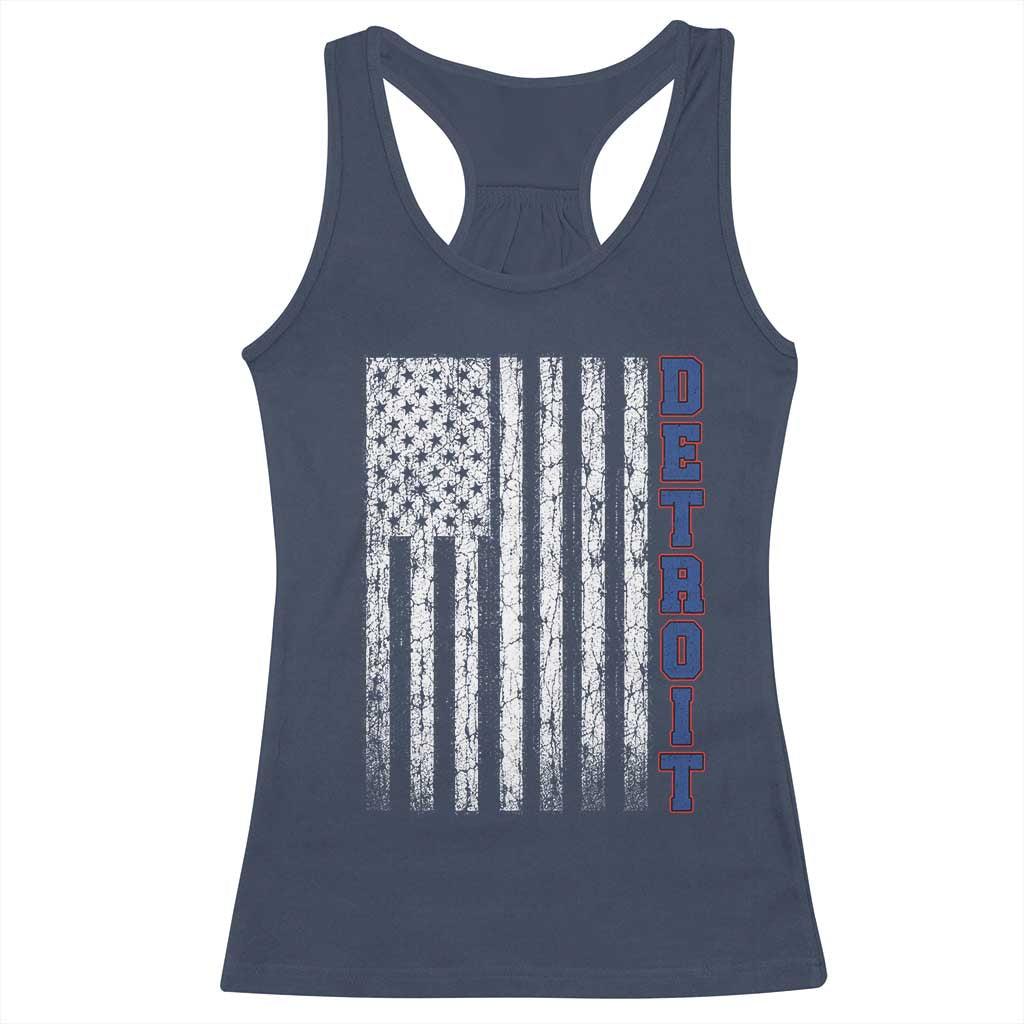 Detroit Michigan State Pride Vintage American Flag Racerback Tank Top TS11 Navy Print Your Wear