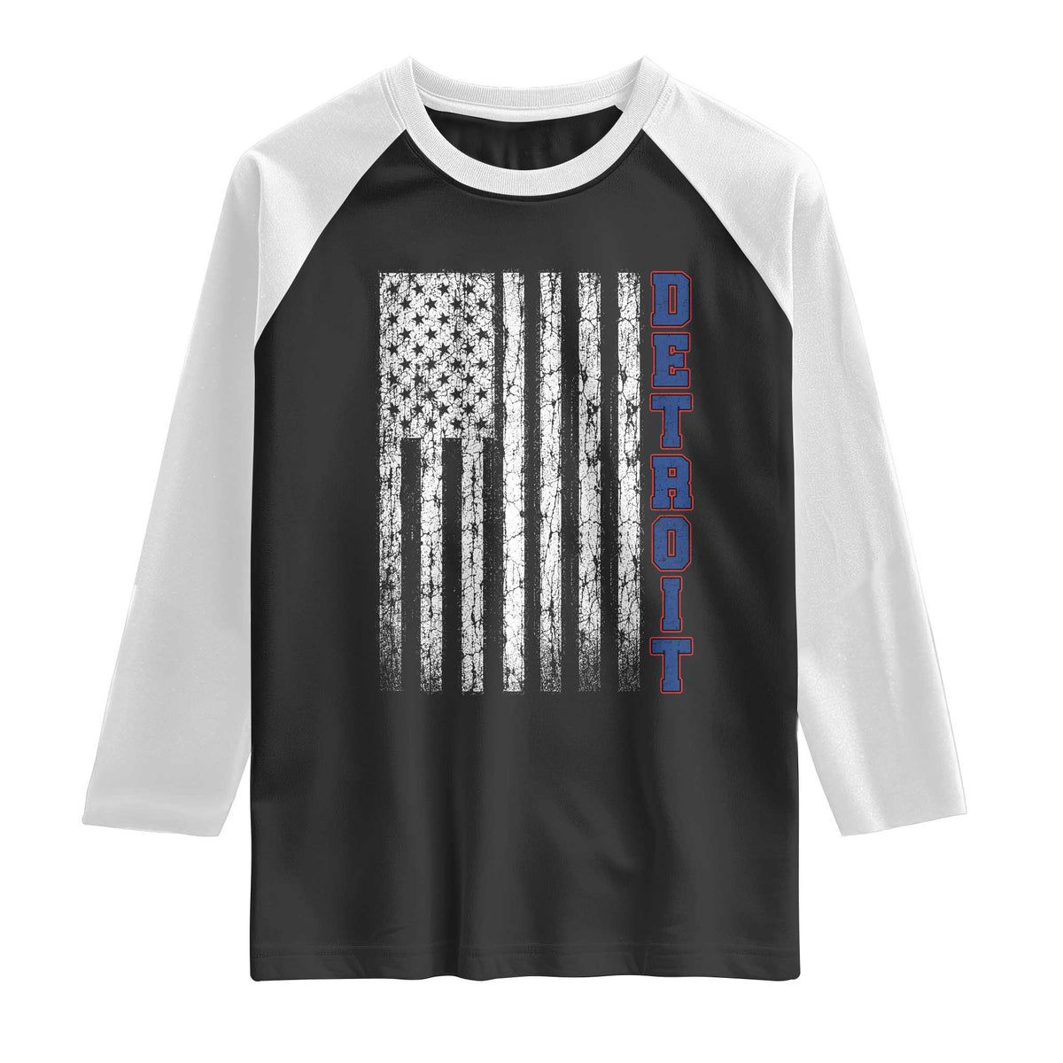 Detroit Michigan State Pride Vintage American Flag Raglan Shirt TS11 Black White Print Your Wear