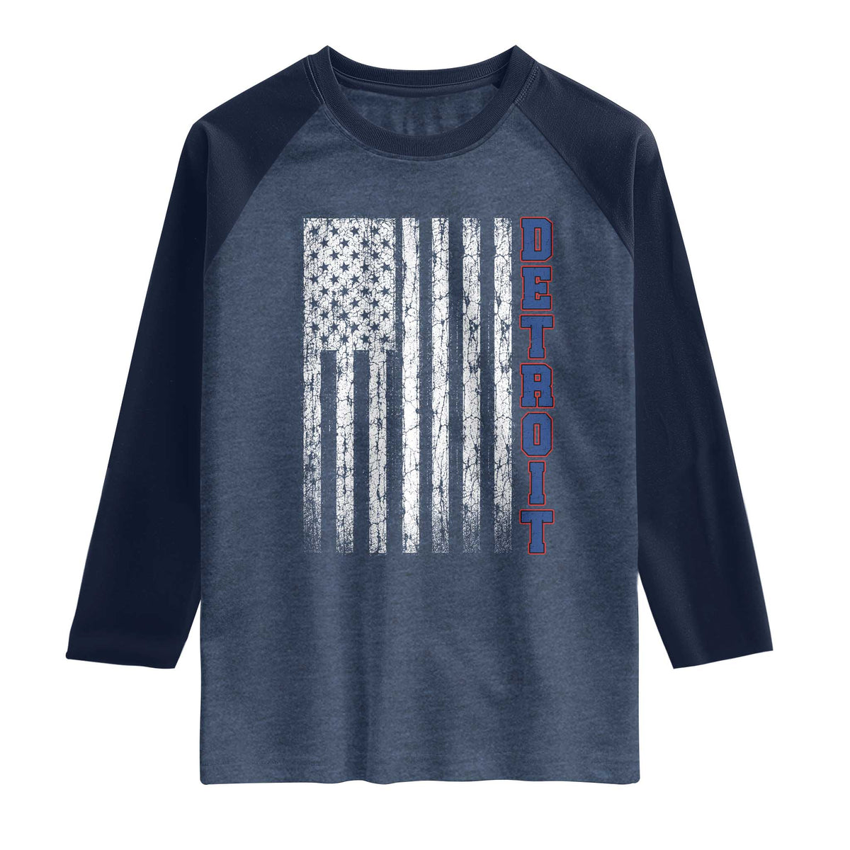 Detroit Michigan State Pride Vintage American Flag Raglan Shirt TS11 Heather Denim Navy Print Your Wear