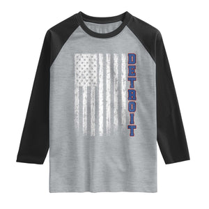Detroit Michigan State Pride Vintage American Flag Raglan Shirt TS11 Heather Gray Black Print Your Wear