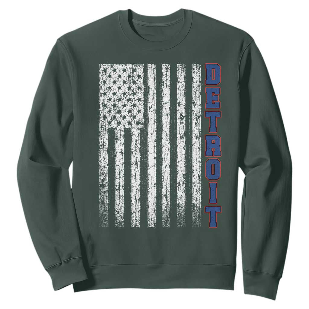 Detroit Michigan State Pride Vintage American Flag Sweatshirt TS11 Dark Forest Green Print Your Wear