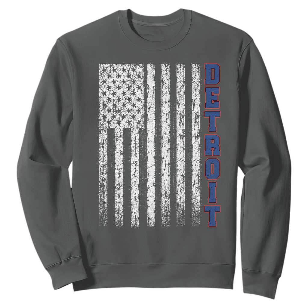 Detroit Michigan State Pride Vintage American Flag Sweatshirt TS11 Dark Heather Print Your Wear