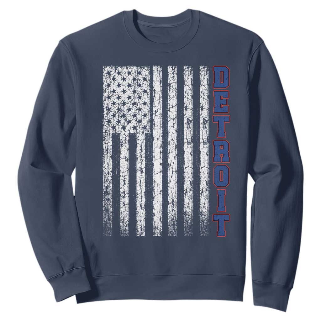 Detroit Michigan State Pride Vintage American Flag Sweatshirt TS11 Navy Print Your Wear