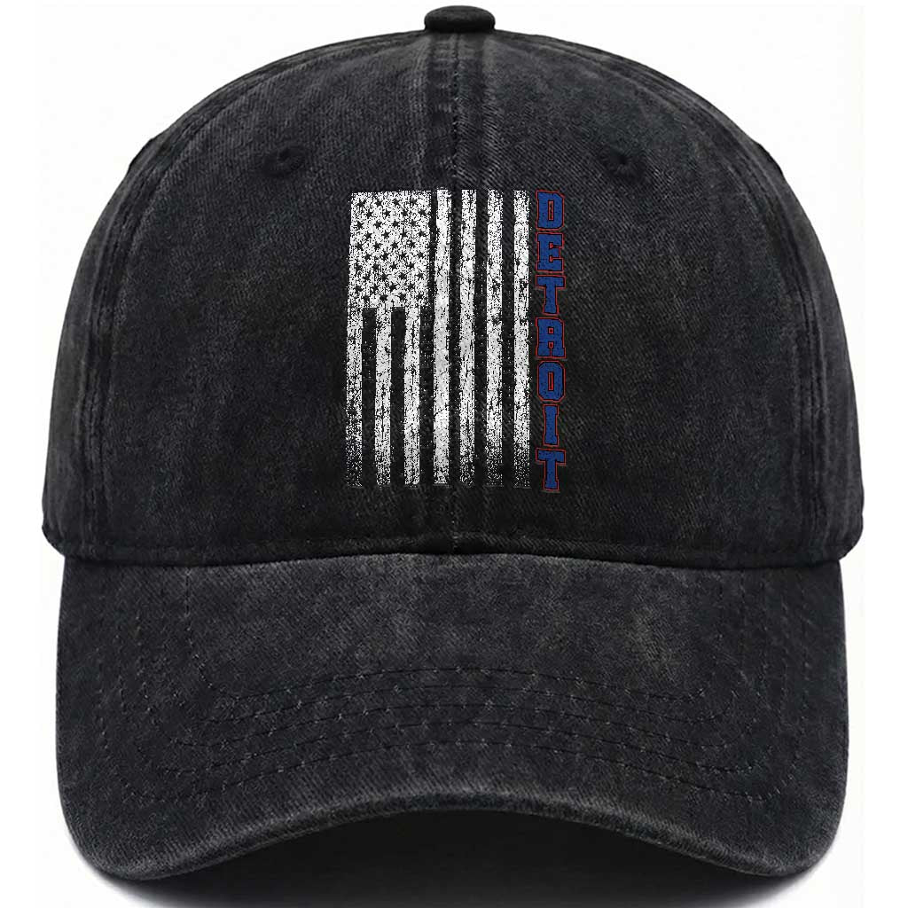 Detroit Michigan State Pride Vintage American Flag Washed Cotton Baseball Cap TS11 Print Your Wear