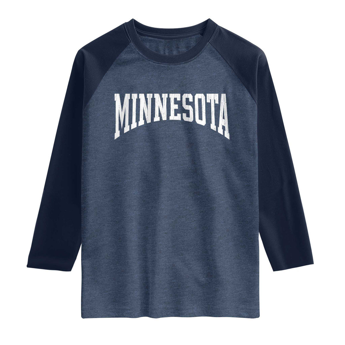 Minnesota MN State Throwback Design Vintage Raglan Shirt TS11 Heather Denim Navy Print Your Wear