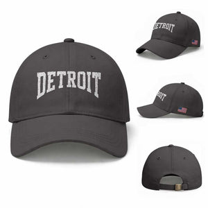 Detroit Michigan City Throwback Design Vintage Baseball Cap TS11 Baseball Cap Universal Fit Dark Gray Print Your Wear