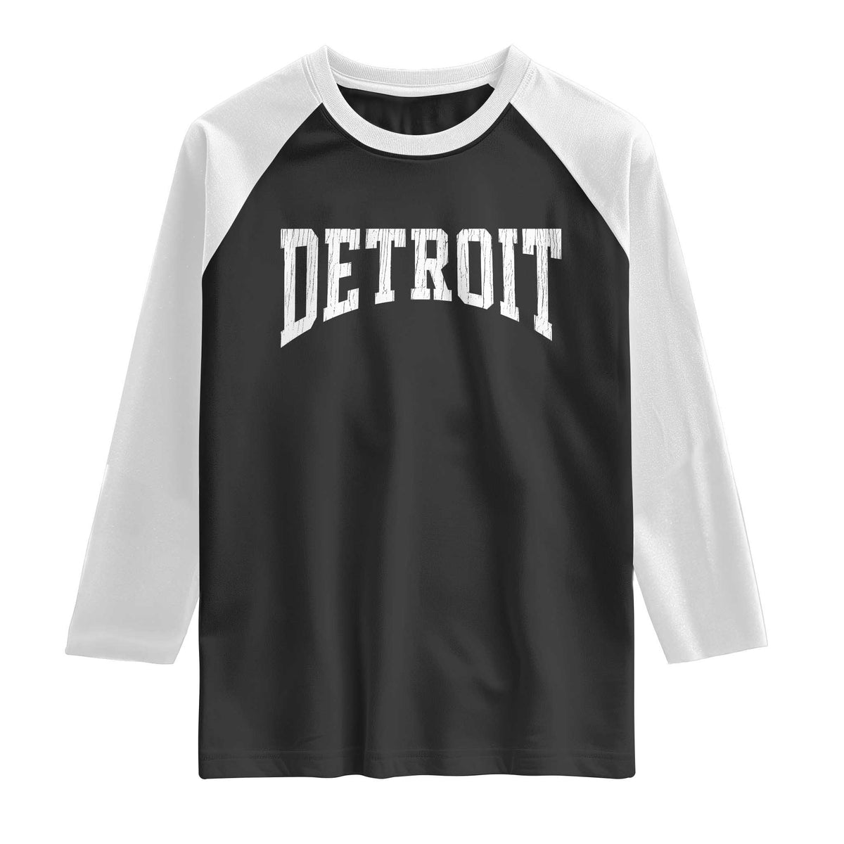 Detroit Michigan City Throwback Design Vintage Raglan Shirt TS11 Black White Print Your Wear