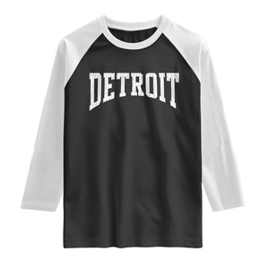 Detroit Michigan City Throwback Design Vintage Raglan Shirt TS11 Black White Print Your Wear