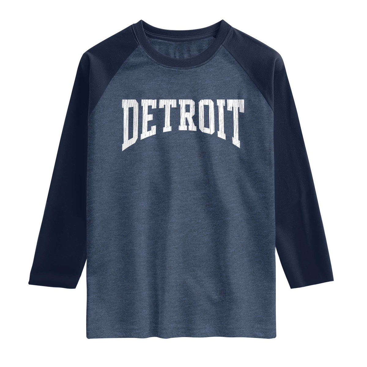 Detroit Michigan City Throwback Design Vintage Raglan Shirt TS11 Heather Denim Navy Print Your Wear