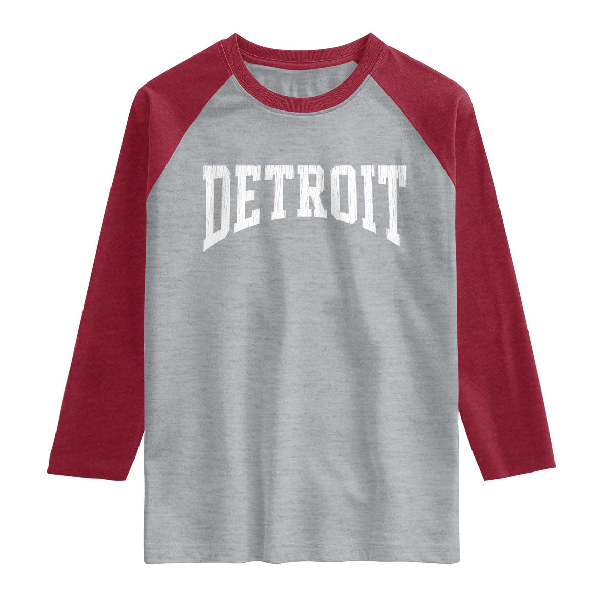 Detroit Michigan City Throwback Design Vintage Raglan Shirt TS11 Heather Gray Heather Red Print Your Wear