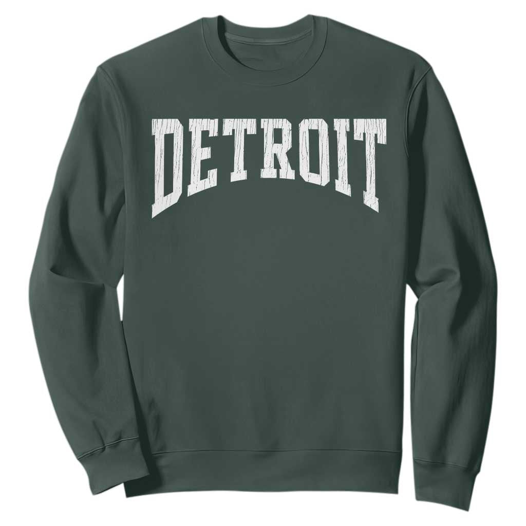 Detroit Michigan City Throwback Design Vintage Sweatshirt TS11 Dark Forest Green Print Your Wear
