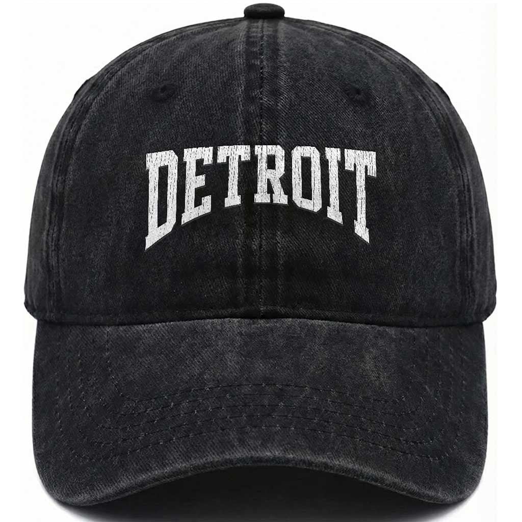 Detroit Michigan City Throwback Design Vintage Washed Cotton Baseball Cap TS11 Print Your Wear
