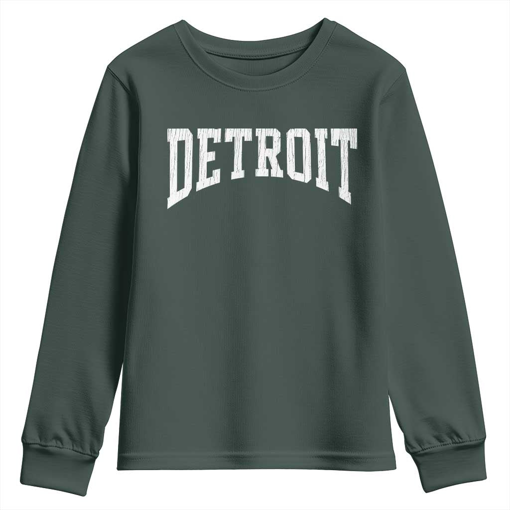 Detroit Michigan City Throwback Design Vintage Youth Sweatshirt TS11 Dark Forest Green Print Your Wear