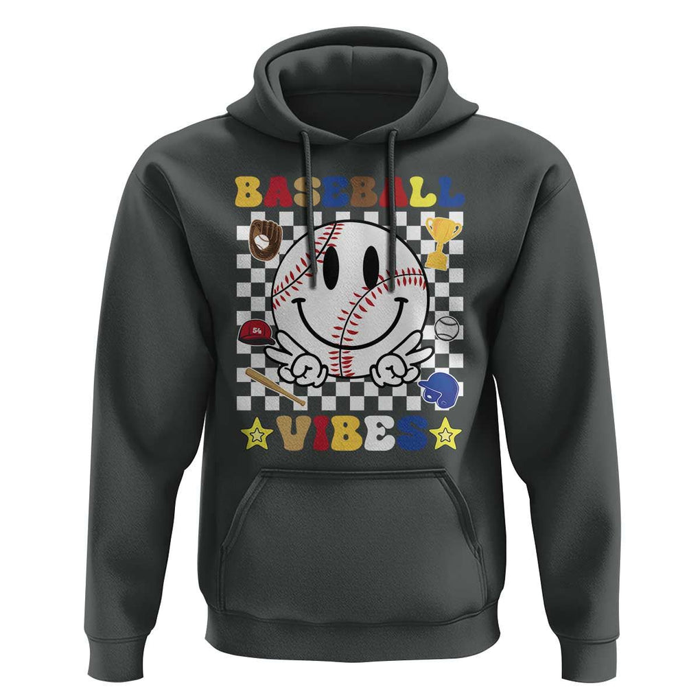 Funny Baseball Vibes Hoodie Retro Groove Green Ball TS11 Dark Heather Print Your Wear