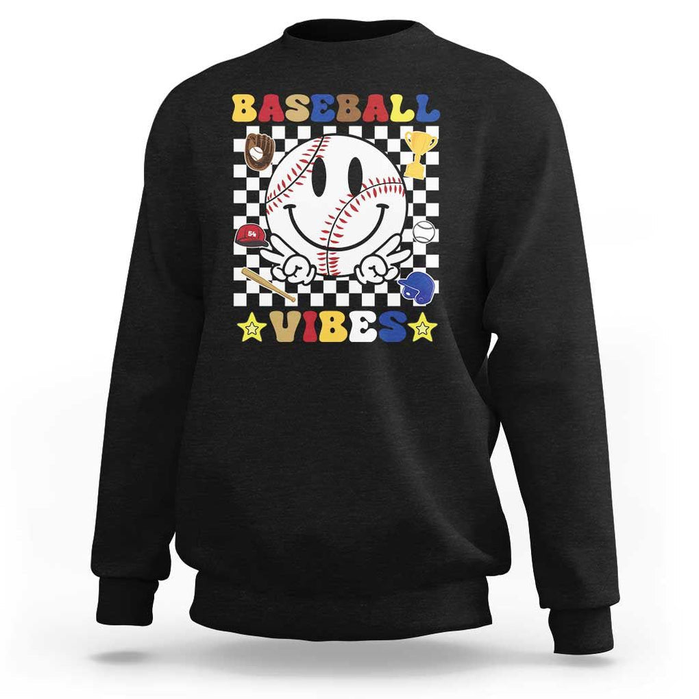 Funny Baseball Vibes Sweatshirt Retro Groove Green Ball TS11 Black Print Your Wear
