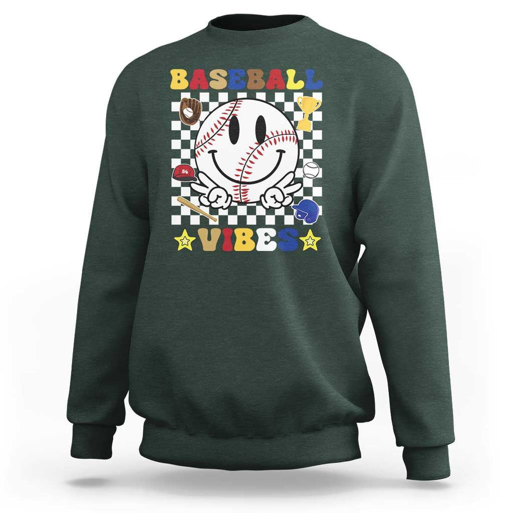 Funny Baseball Vibes Sweatshirt Retro Groove Green Ball TS11 Dark Forest Green Print Your Wear
