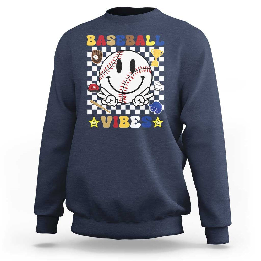 Funny Baseball Vibes Sweatshirt Retro Groove Green Ball TS11 Navy Print Your Wear