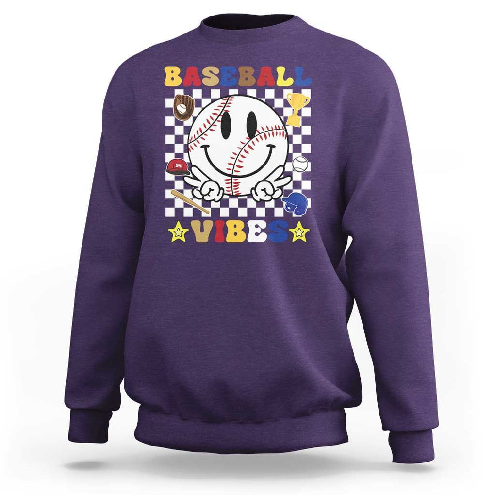 Funny Baseball Vibes Sweatshirt Retro Groove Green Ball TS11 Purple Print Your Wear