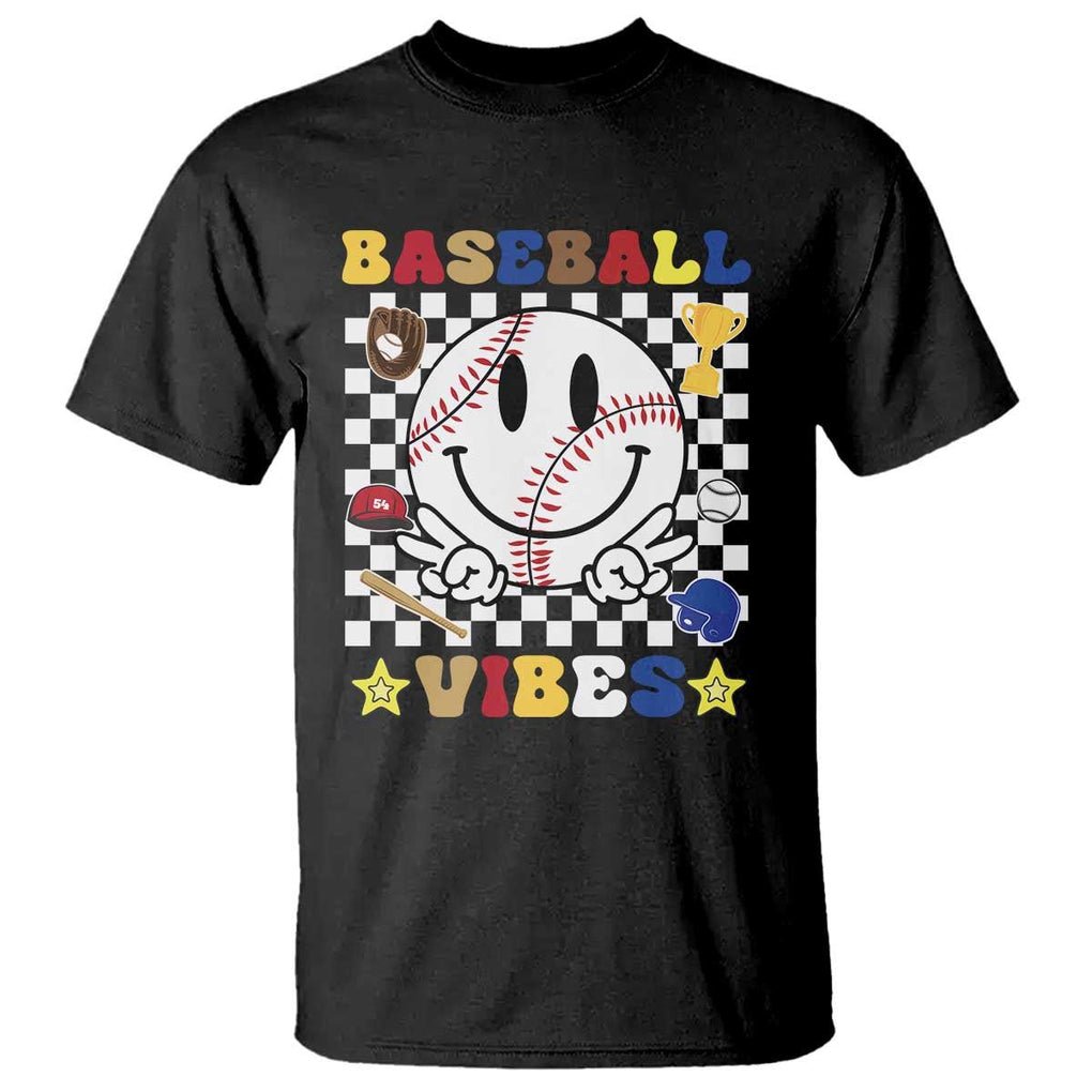 Funny Baseball Vibes T Shirt Retro Groove Green Ball Smiley Face TS11 Black Print Your Wear