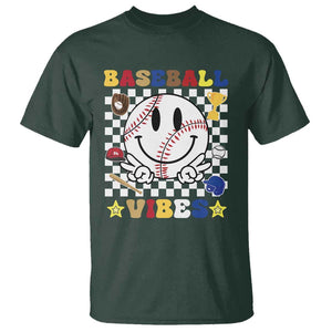 Funny Baseball Vibes T Shirt Retro Groove Green Ball Smiley Face TS11 Dark Forest Green Print Your Wear