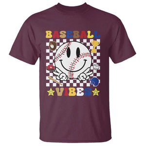 Funny Baseball Vibes T Shirt Retro Groove Green Ball Smiley Face TS11 Maroon Print Your Wear