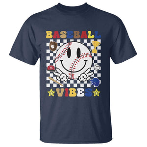 Funny Baseball Vibes T Shirt Retro Groove Green Ball Smiley Face TS11 Navy Print Your Wear