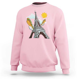 Funny French-American Heritage Month Sweatshirt Cute Hotdog Eiffel Tower TS11 Light Pink Print Your Wear