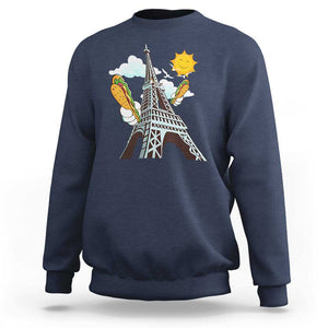 Funny French-American Heritage Month Sweatshirt Cute Hotdog Eiffel Tower TS11 Navy Print Your Wear