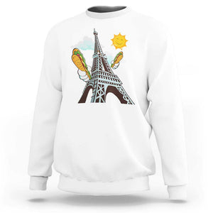 Funny French-American Heritage Month Sweatshirt Cute Hotdog Eiffel Tower TS11 White Print Your Wear