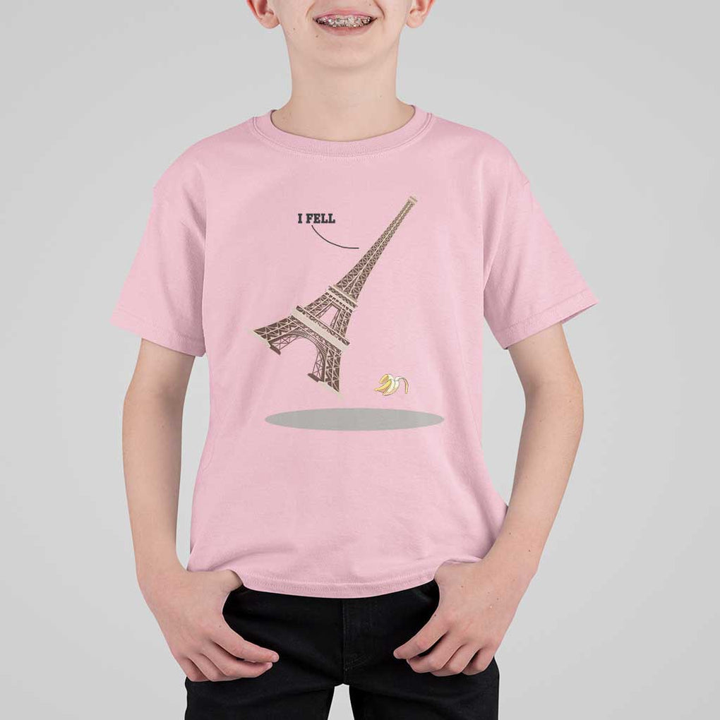 Funny Eiffel Tower T Shirt For Kid I Fell Banana Peel Fallen In Paris TS11 Light Pink Print Your Wear