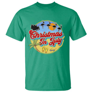 Funny Christmas In July T Shirt Flamingo With Santa Claus Palm Tree TS11 Irish Green Print Your Wear