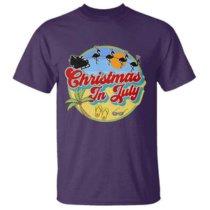 Funny Christmas In July T Shirt Flamingo With Santa Claus Palm Tree TS11 Purple Print Your Wear