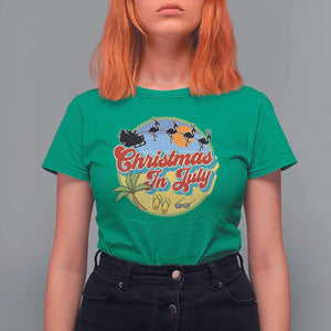 Funny Christmas In July T Shirt For Women Flamingo With Santa Claus Palm Tree TS11 Irish Green Print Your Wear