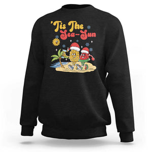 Funny Christmas In July Sweatshirt Tis The Sea Sun Retro Tropical Pineapple Watermelon TS11 Black Print Your Wear