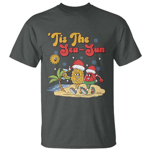 Funny Christmas In July T Shirt Tis The Sea Sun Retro Tropical Pineapple Watermelon TS11 Dark Heather Print Your Wear