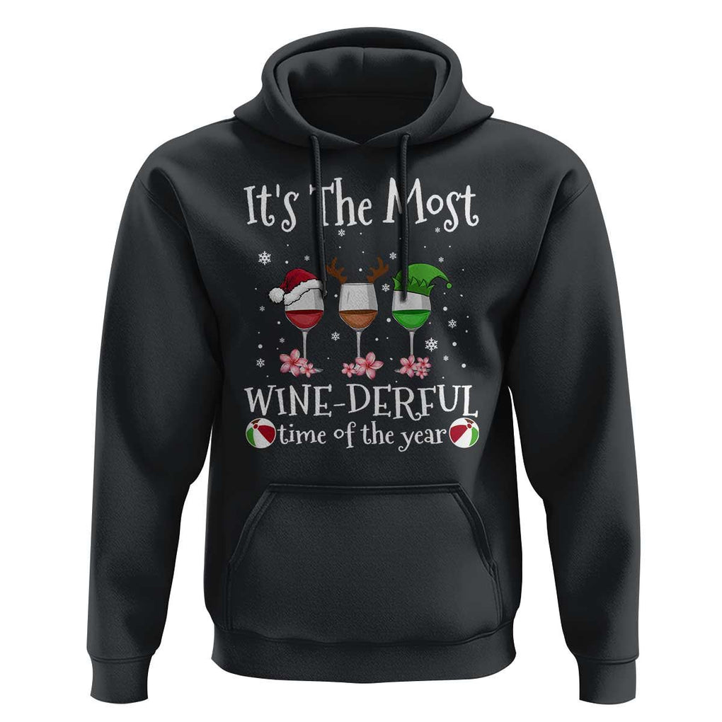 Funny Christmas In July Hoodie It's The Most Winederful Time Of The Year Wine Glasses Flower TS11 Black Print Your Wear