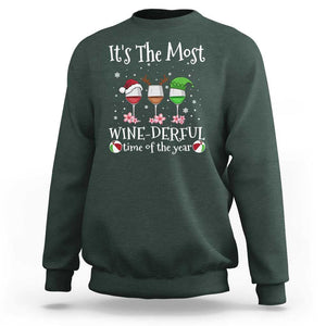 Funny Christmas In July Sweatshirt It's The Most Winederful Time Of The Year Wine Glasses Flower TS11 Dark Forest Green Print Your Wear