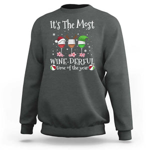 Funny Christmas In July Sweatshirt It's The Most Winederful Time Of The Year Wine Glasses Flower TS11 Dark Heather Print Your Wear