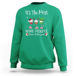 Funny Christmas In July Sweatshirt It's The Most Winederful Time Of The Year Wine Glasses Flower TS11 Irish Green Print Your Wear