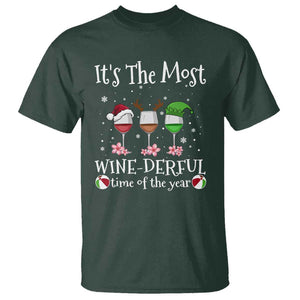 Funny Christmas In July T Shirt It's The Most Winederful Time Of The Year Wine Glasses Flower TS11 Dark Forest Green Print Your Wear