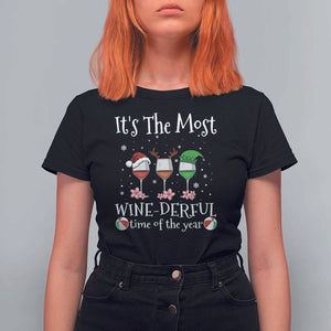 Funny Christmas In July T Shirt For Women It's The Most Winederful Time Of The Year Wine Glasses Flower TS11 Black Print Your Wear