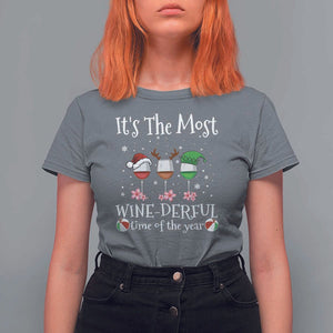 Funny Christmas In July T Shirt For Women It's The Most Winederful Time Of The Year Wine Glasses Flower TS11 Charcoal Print Your Wear