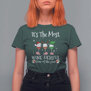 Funny Christmas In July T Shirt For Women It's The Most Winederful Time Of The Year Wine Glasses Flower TS11 Dark Forest Green Print Your Wear