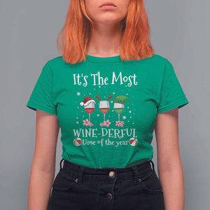 Funny Christmas In July T Shirt For Women It's The Most Winederful Time Of The Year Wine Glasses Flower TS11 Irish Green Print Your Wear